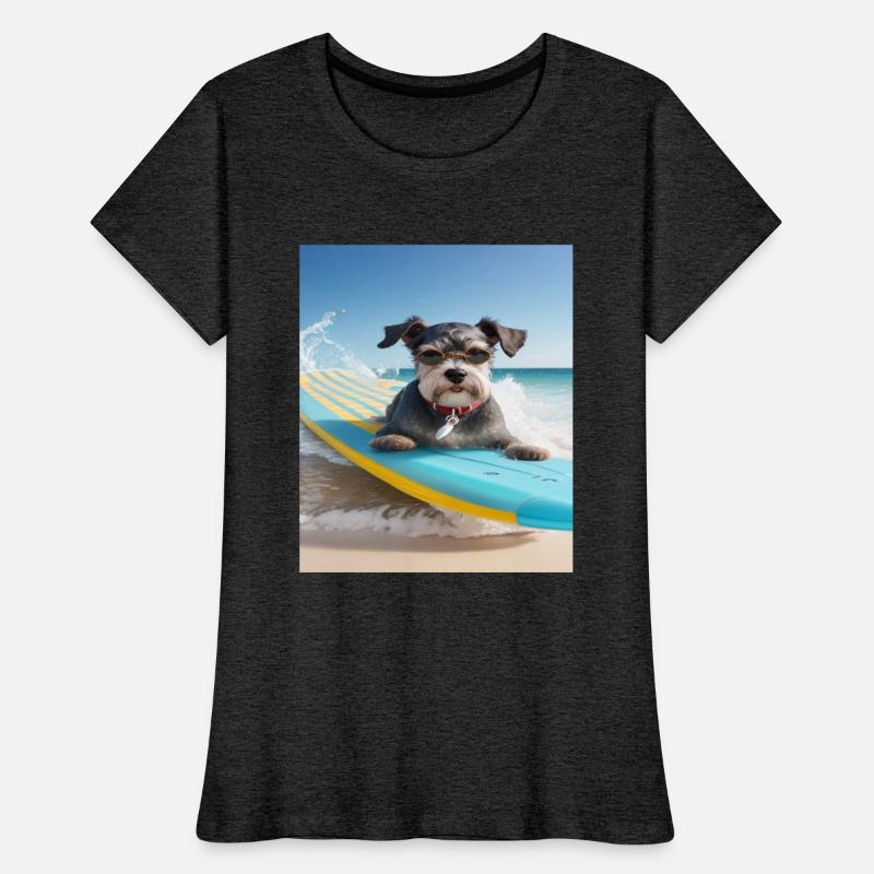 Schnauzer Surfing at Beach On A Surfboard