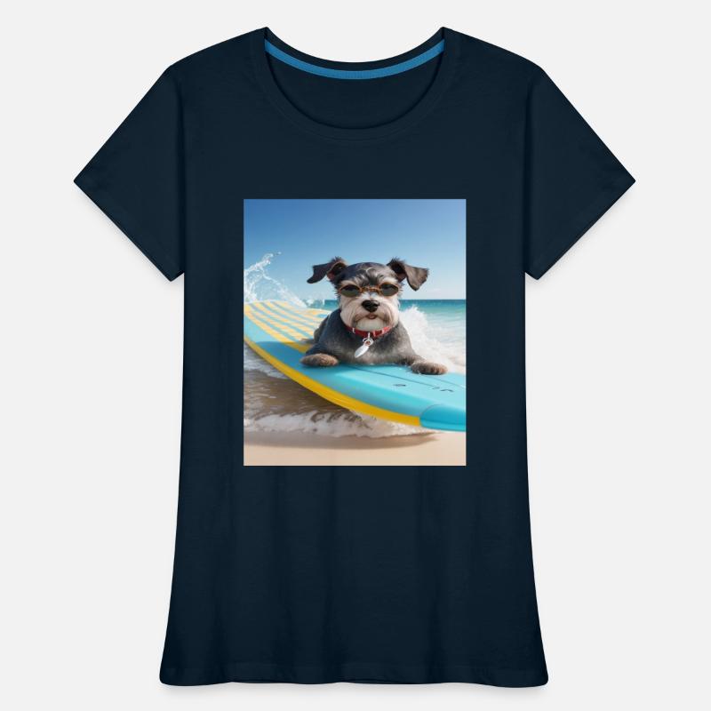 Schnauzer Surfing at Beach On A Surfboard