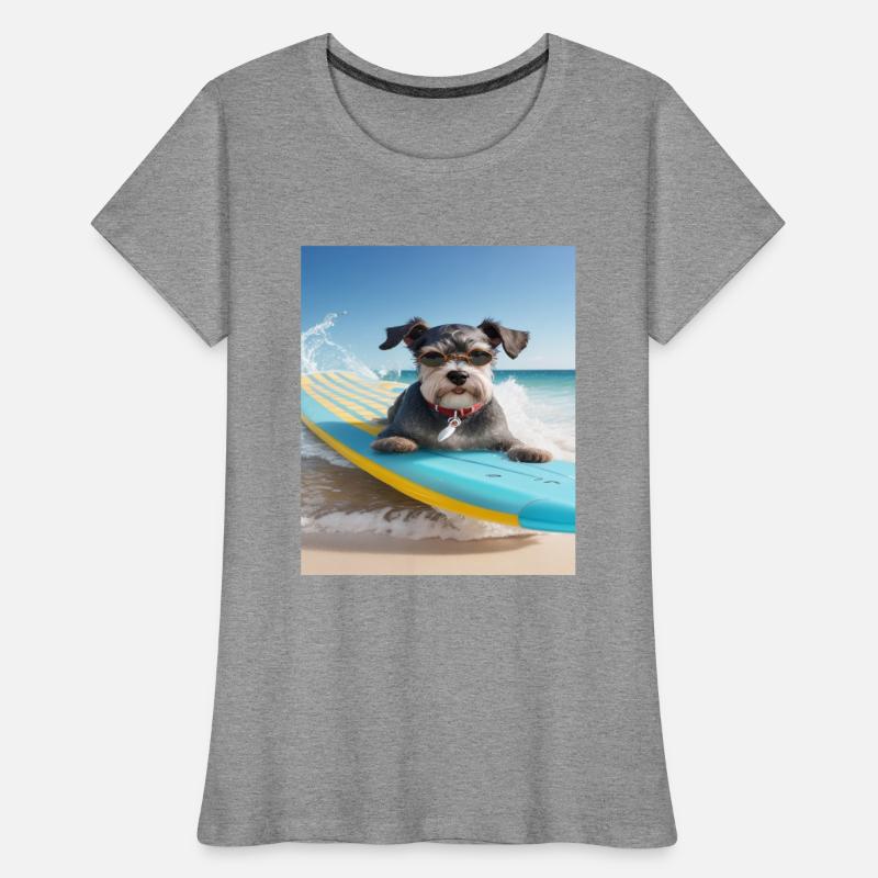 Schnauzer Surfing at Beach On A Surfboard