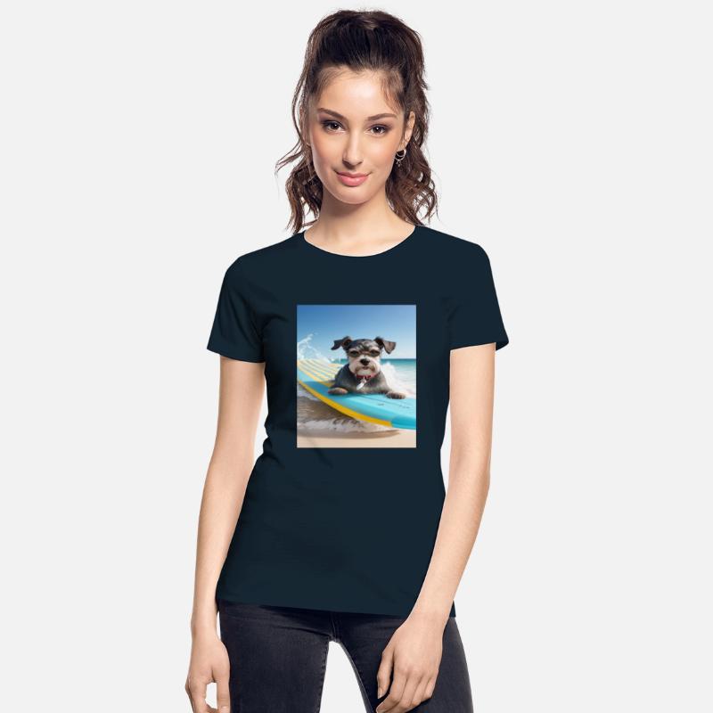 Schnauzer Surfing at Beach On A Surfboard