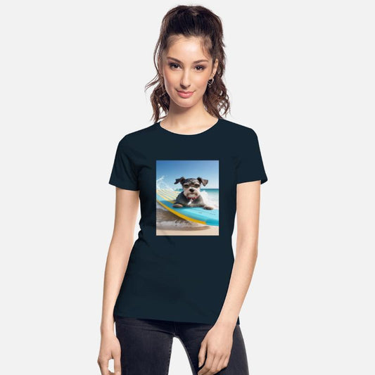 Schnauzer Surfing at Beach On A Surfboard