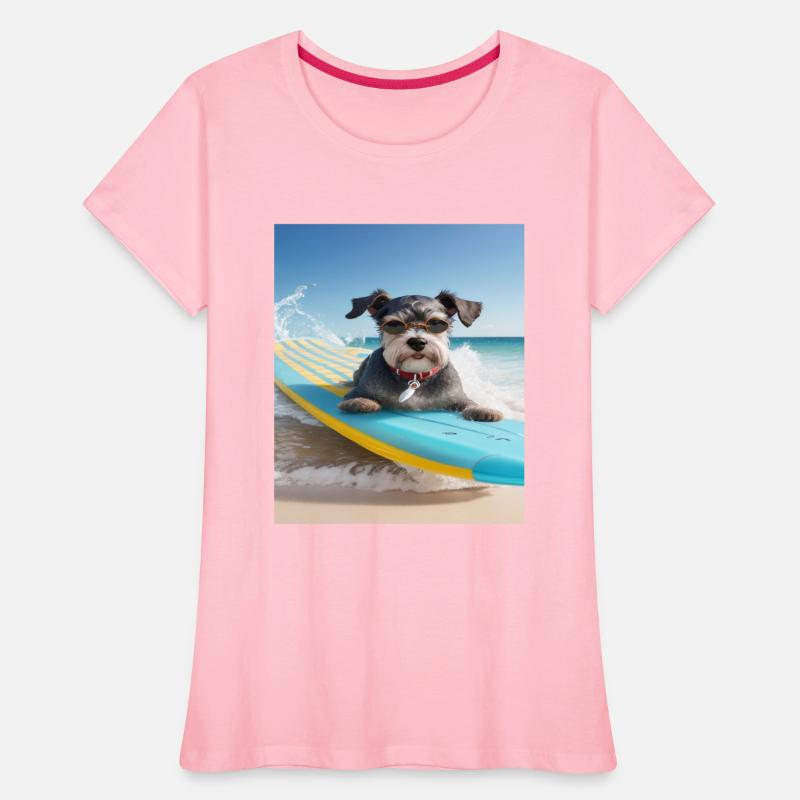 Schnauzer Surfing at Beach On A Surfboard