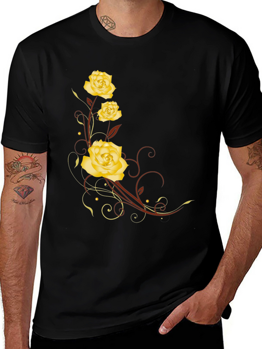 Floral Rose T-Shirt - Elegant Black Tee
