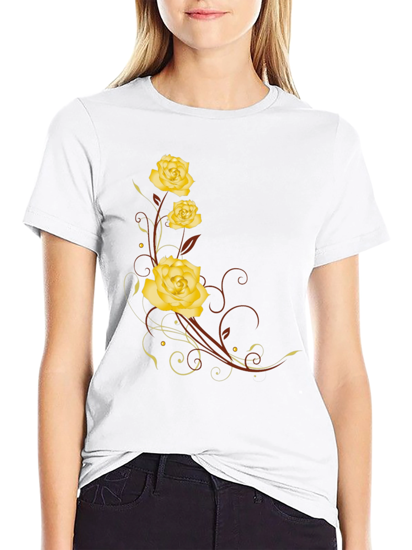 Floral Rose T-Shirt - Elegant Black Tee