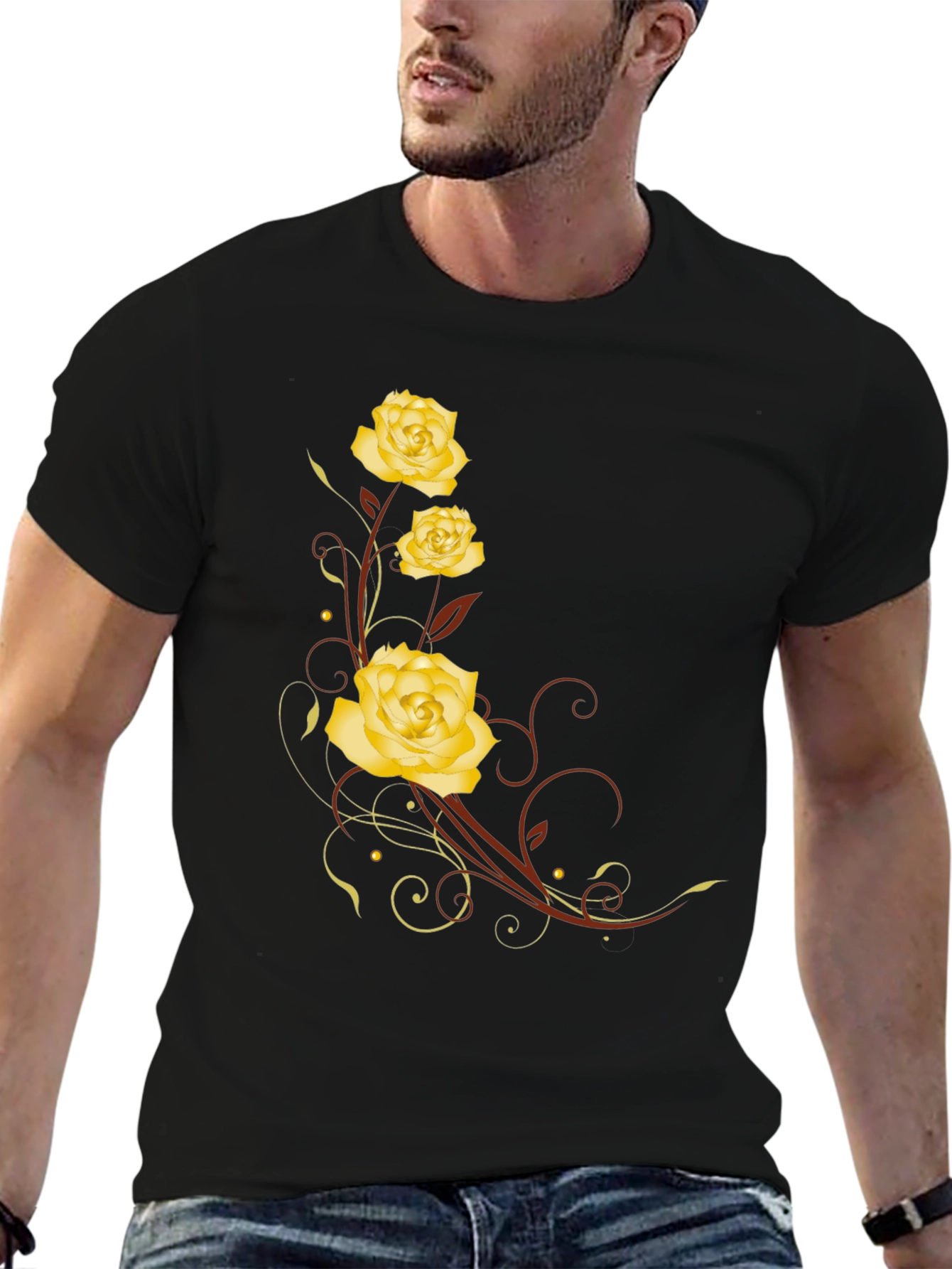 Floral Rose T-Shirt - Elegant Black Tee