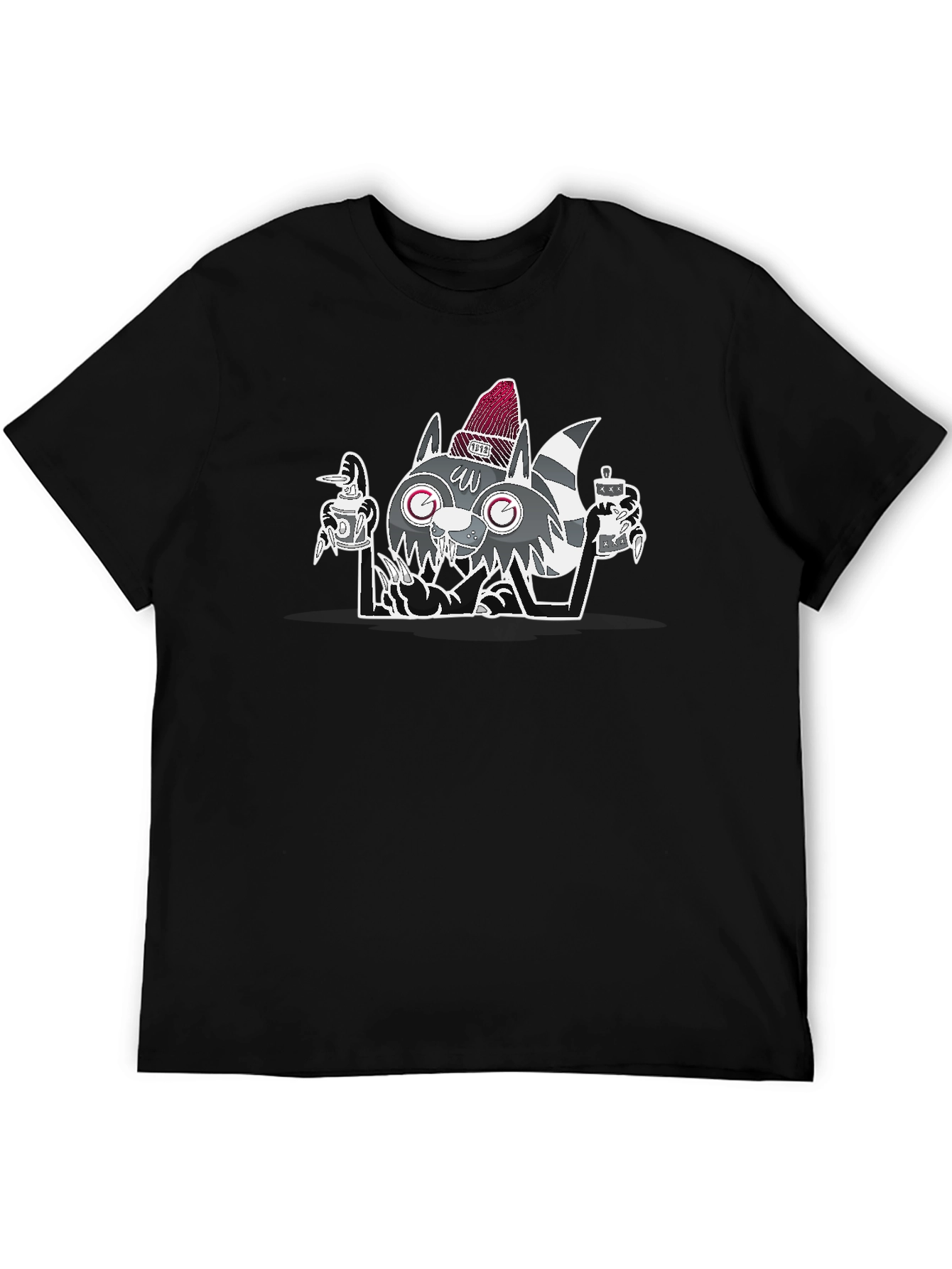 Cool Raccoon Graphic Tee - Mens Black T-Shirt