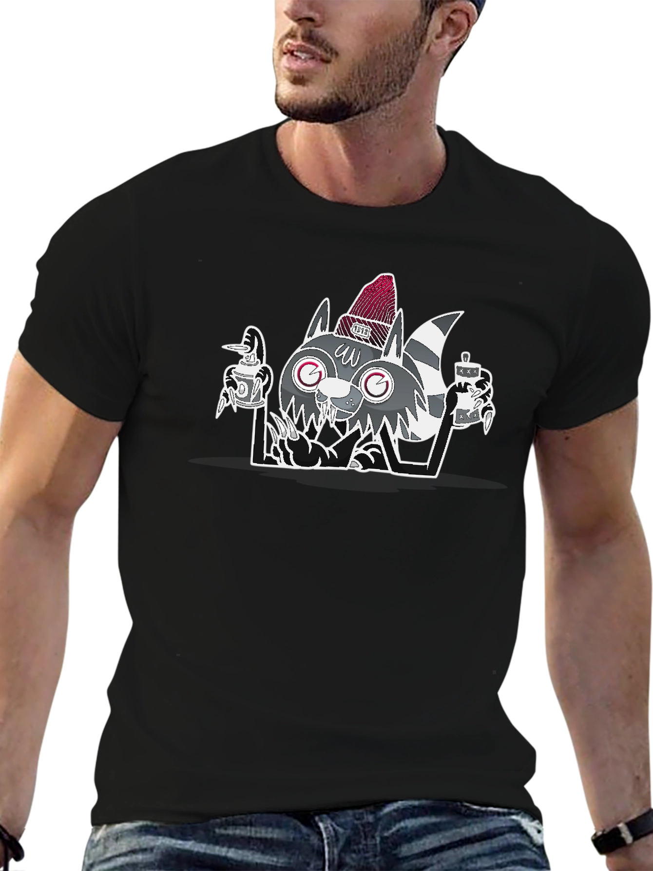 Cool Raccoon Graphic Tee - Mens Black T-Shirt