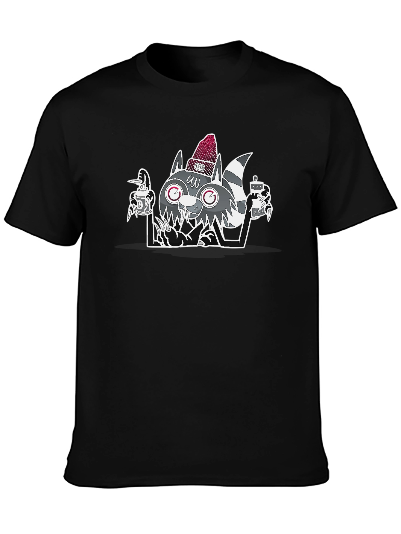 Cool Raccoon Graphic Tee - Mens Black T-Shirt