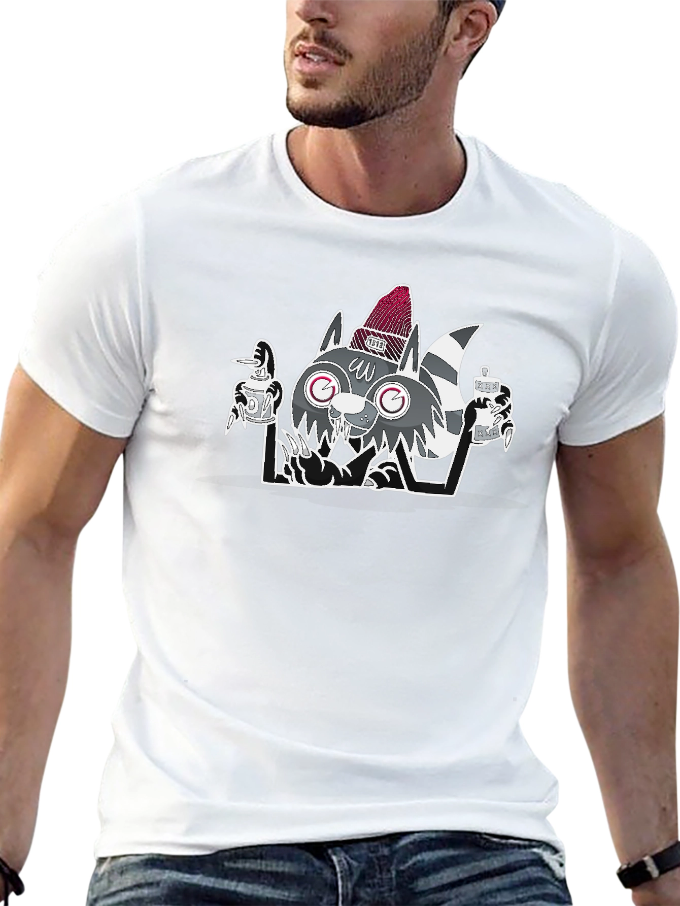Cool Raccoon Graphic Tee - Mens Black T-Shirt
