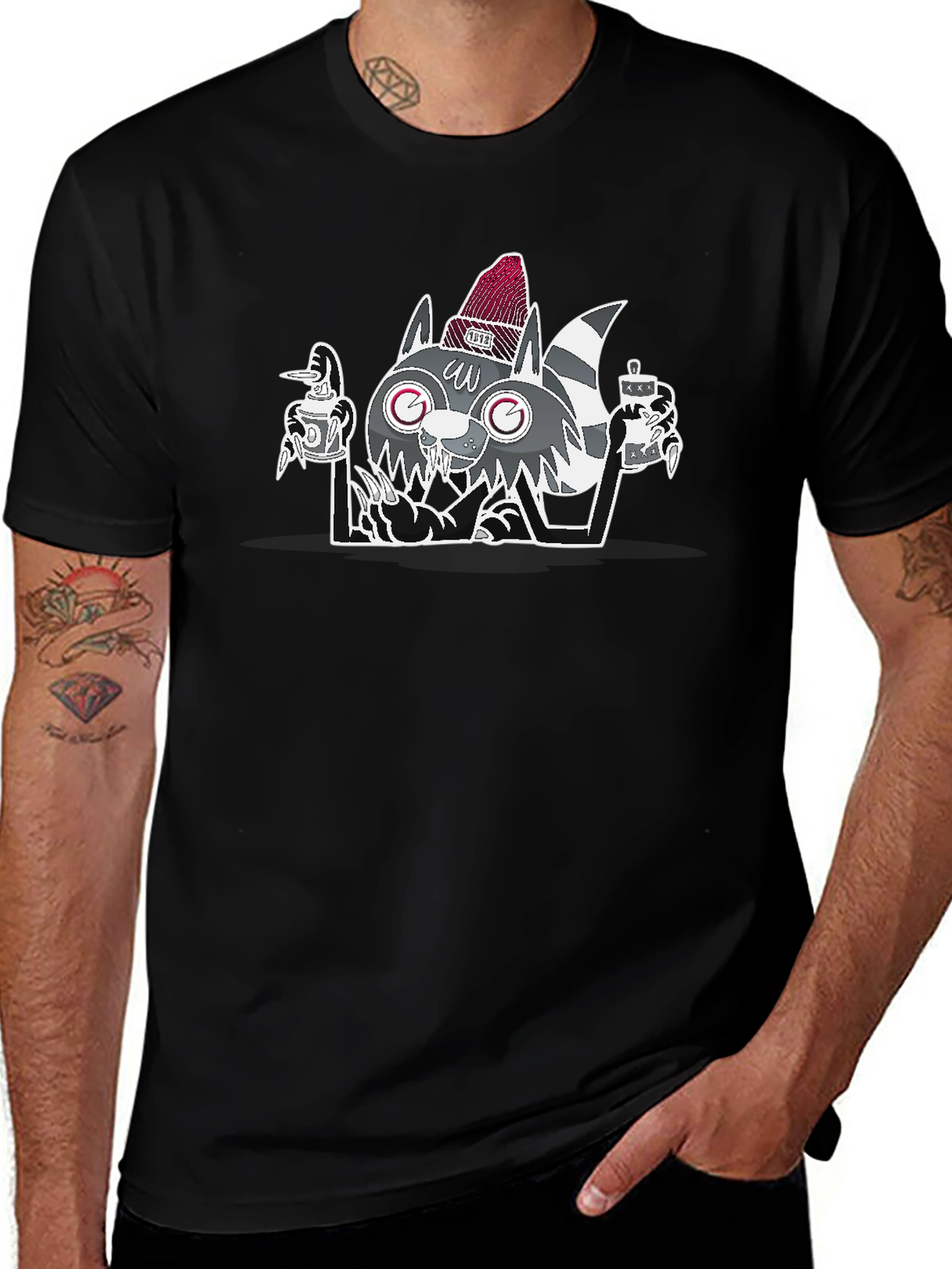 Cool Raccoon Graphic Tee - Mens Black T-Shirt