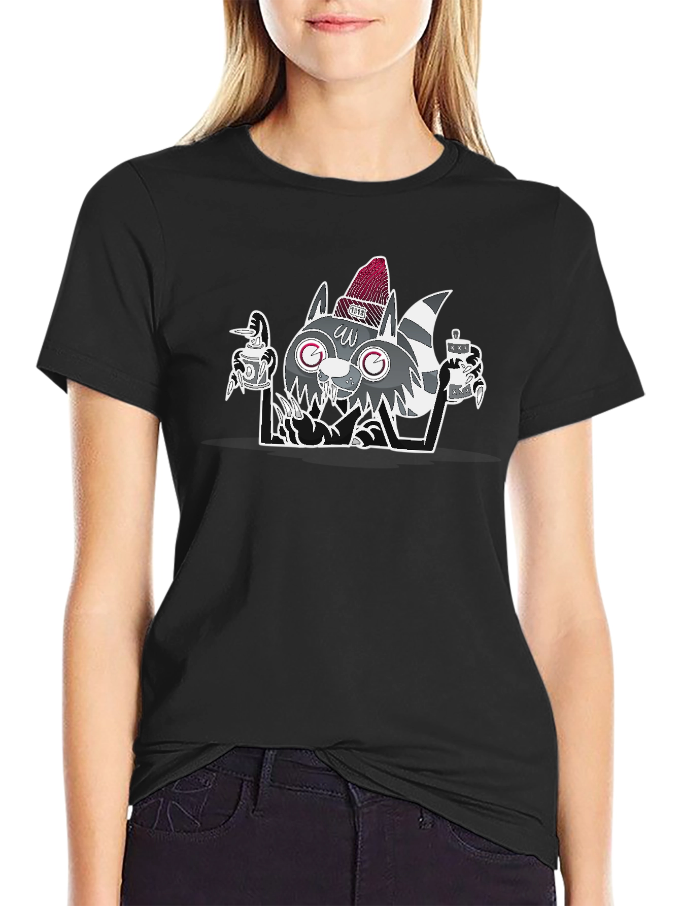 Cool Raccoon Graphic Tee - Mens Black T-Shirt