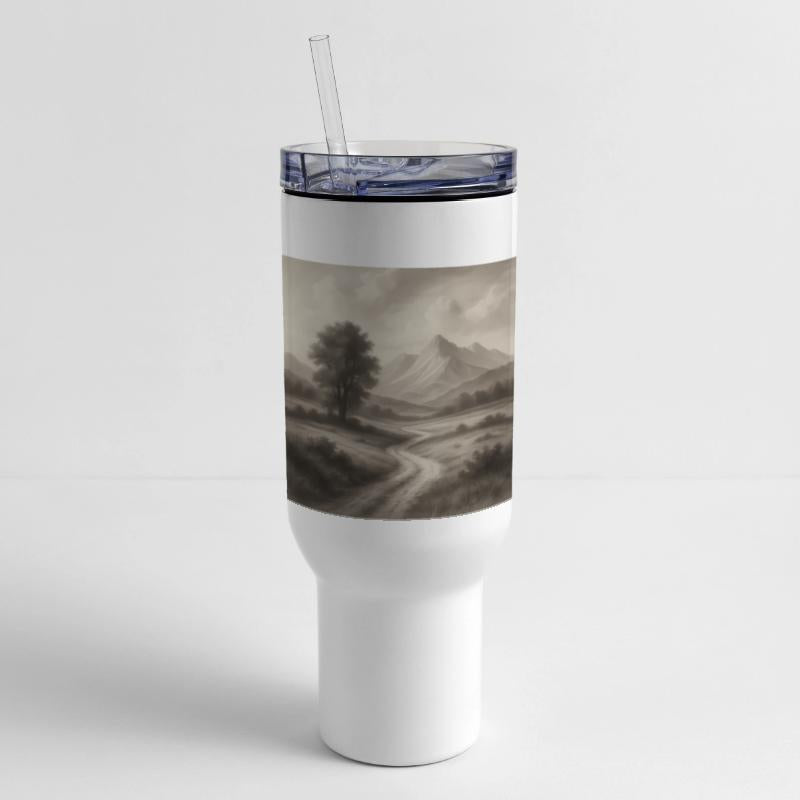 Serene Mountain Landscape in Monochrome