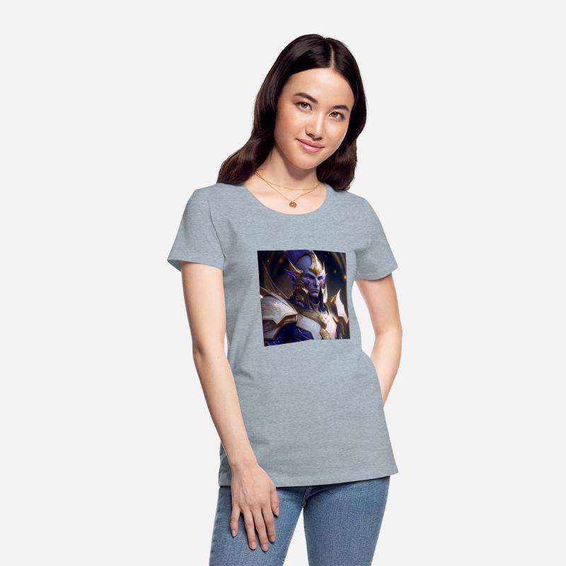 shot blue skinned elf with white tattoos gold