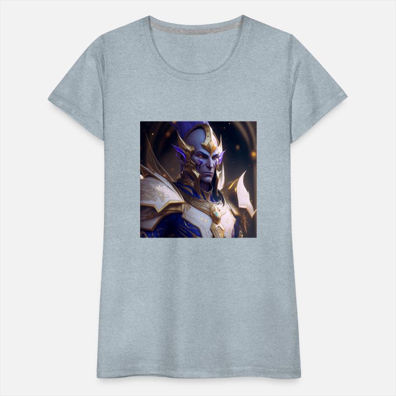 shot blue skinned elf with white tattoos gold