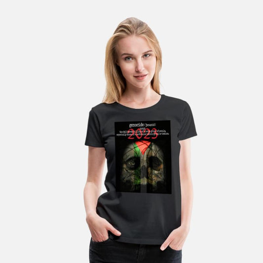 Skull, olives and barb-wire with Palestinian flag.