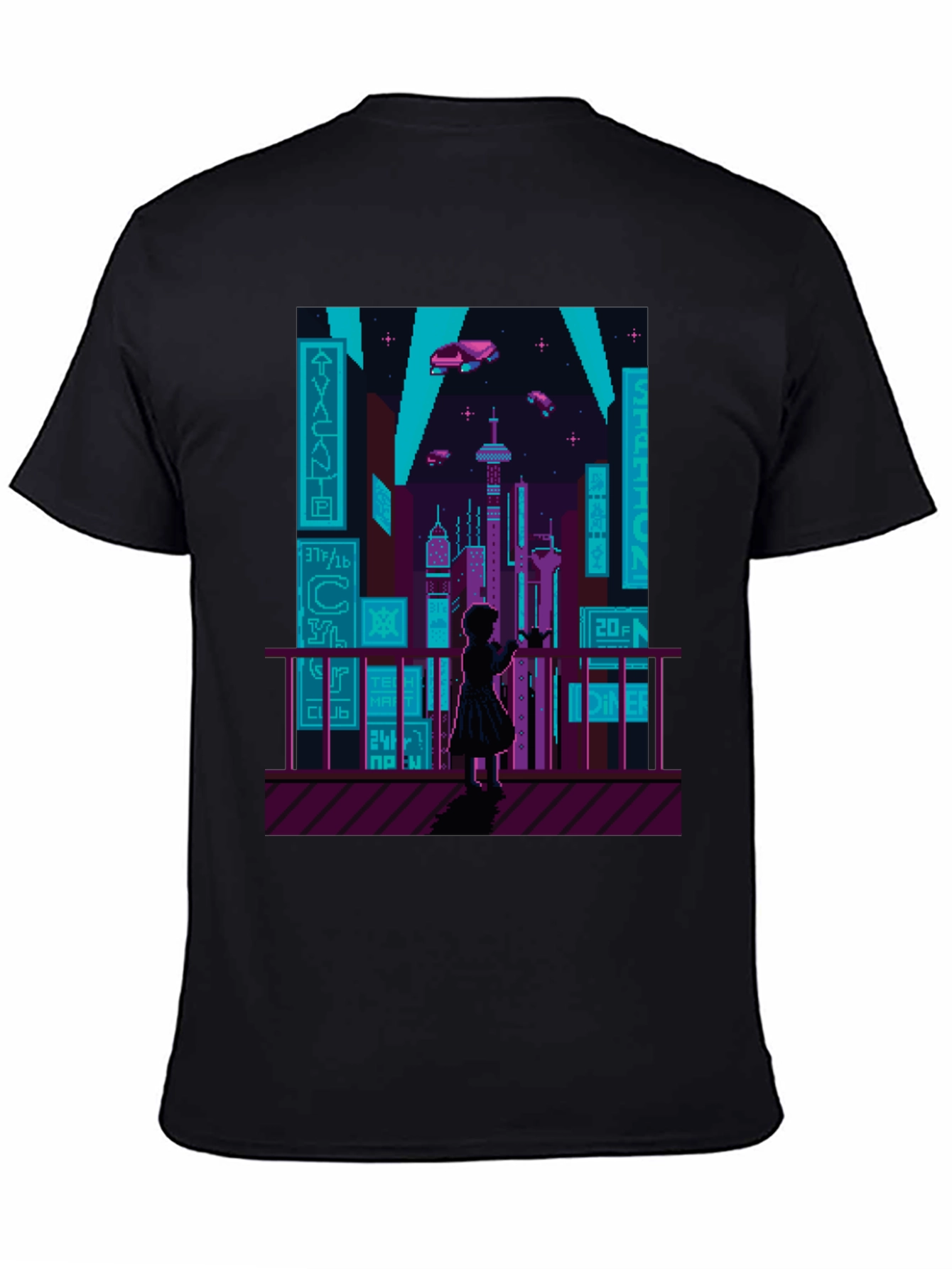Retro Pixel Cyberpunk City T-Shirt