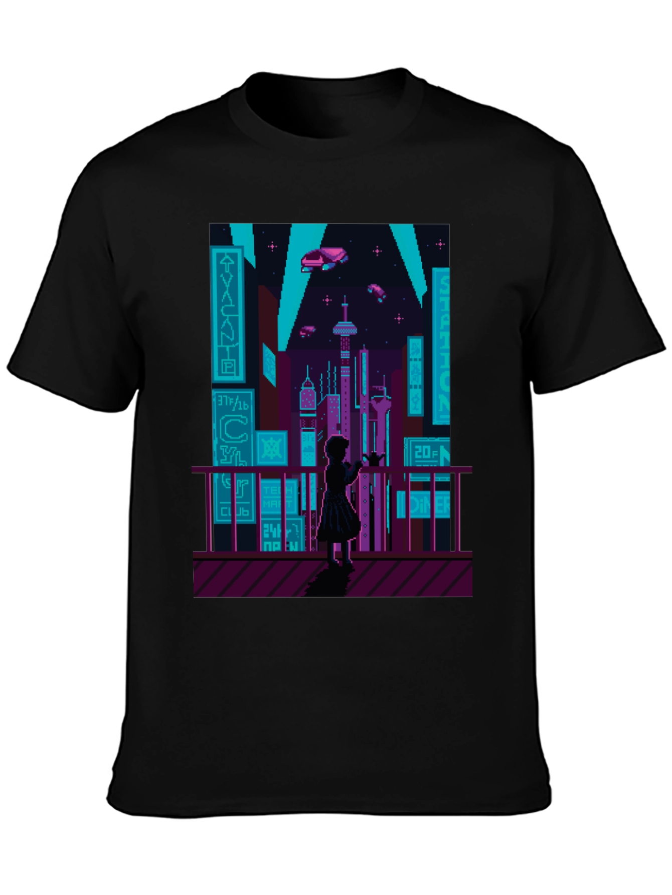 Retro Pixel Cyberpunk City T-Shirt