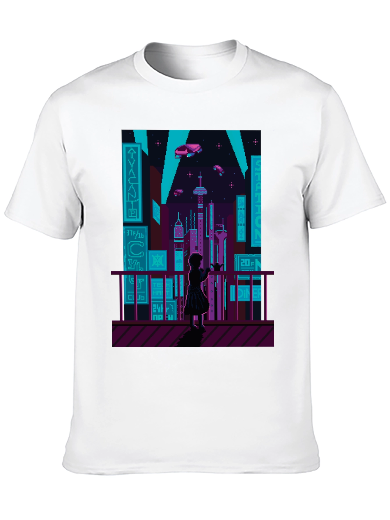Retro Pixel Cyberpunk City T-Shirt