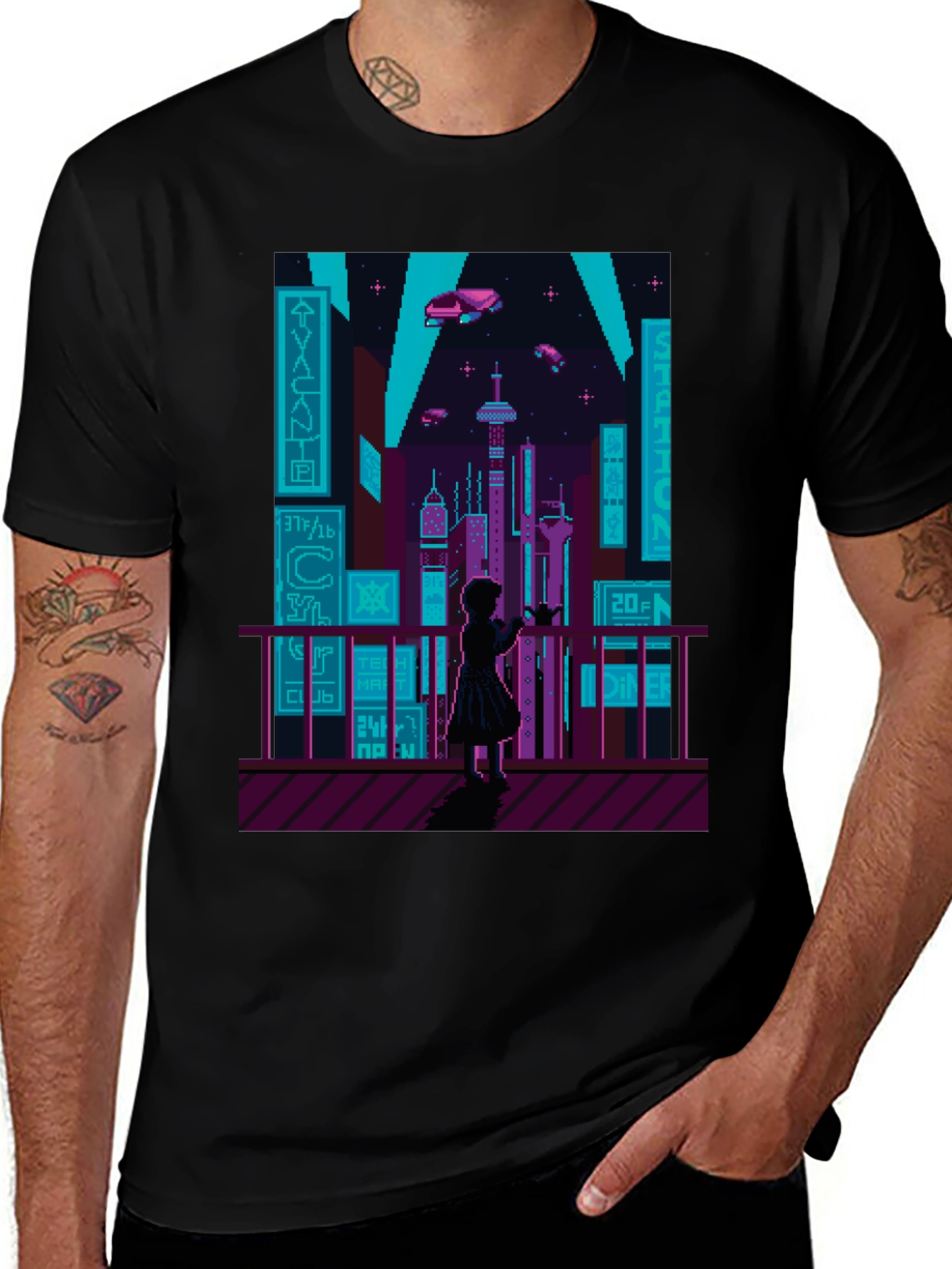 Retro Pixel Cyberpunk City T-Shirt