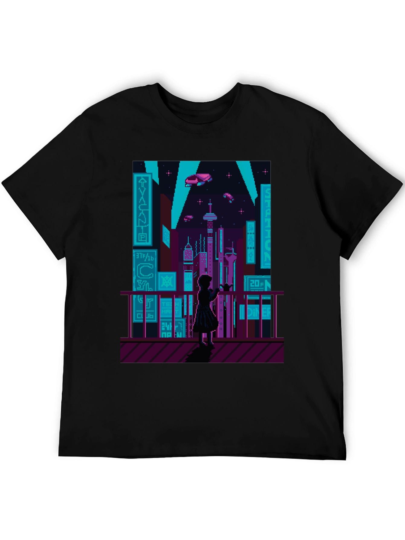 Retro Pixel Cyberpunk City T-Shirt