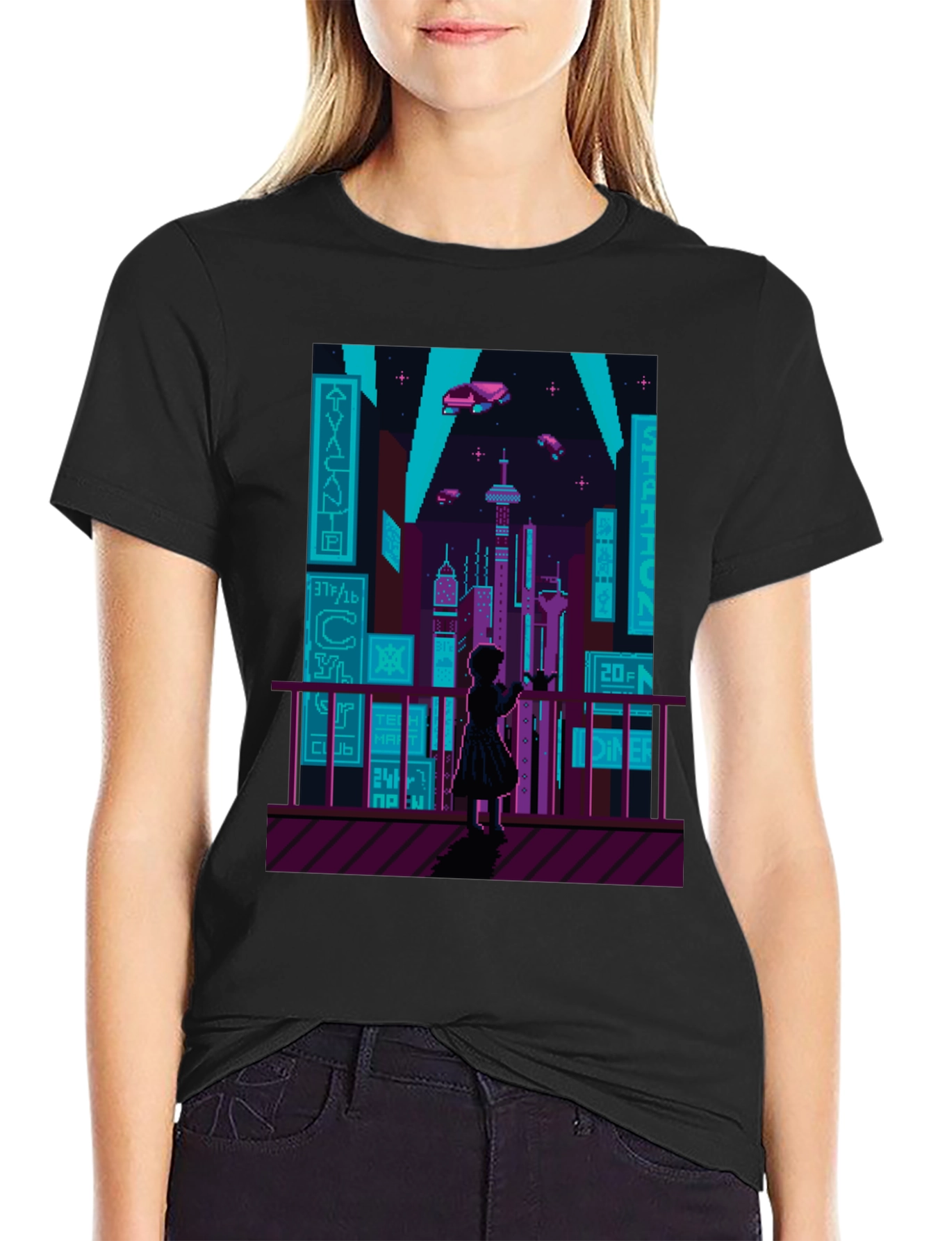 Retro Pixel Cyberpunk City T-Shirt