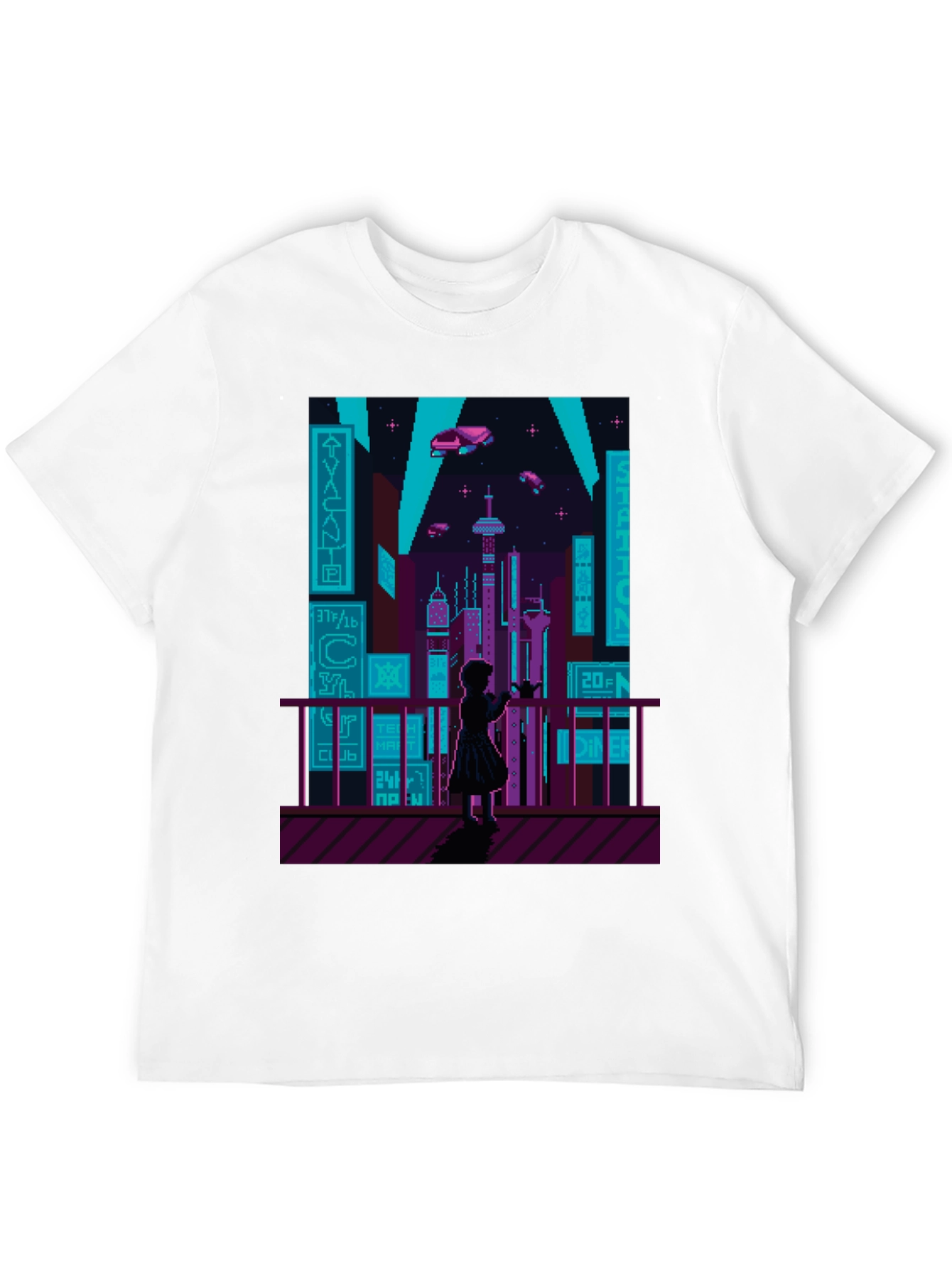 Retro Pixel Cyberpunk City T-Shirt