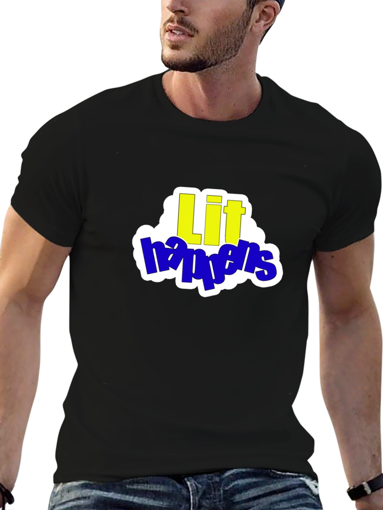 Lit Happens Graphic Tee - Trendy Crew Neck T-Shirt