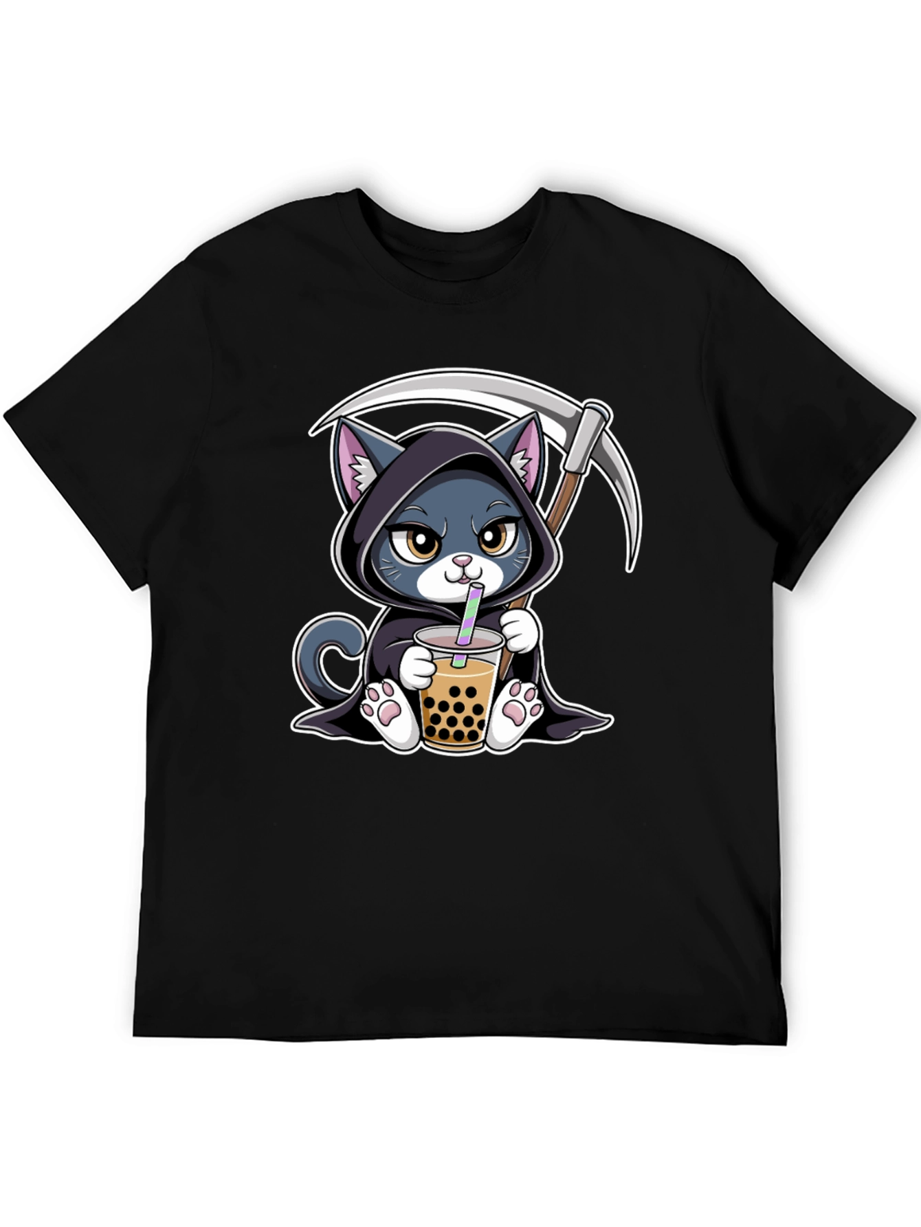 Grim Reaper Cat Boba Tea Graphic Tee
