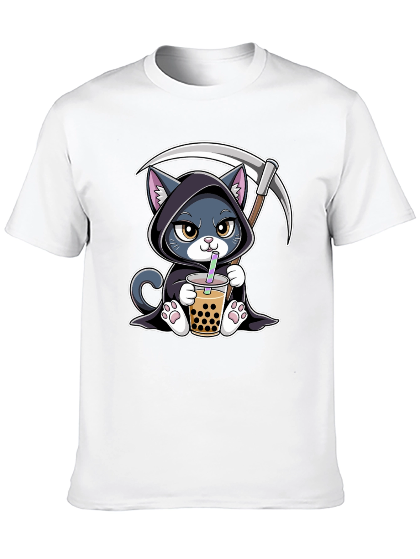 Grim Reaper Cat Boba Tea Graphic Tee