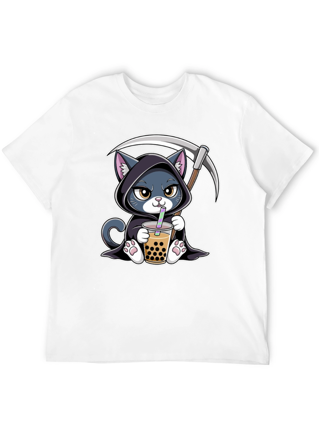 Grim Reaper Cat Boba Tea Graphic Tee