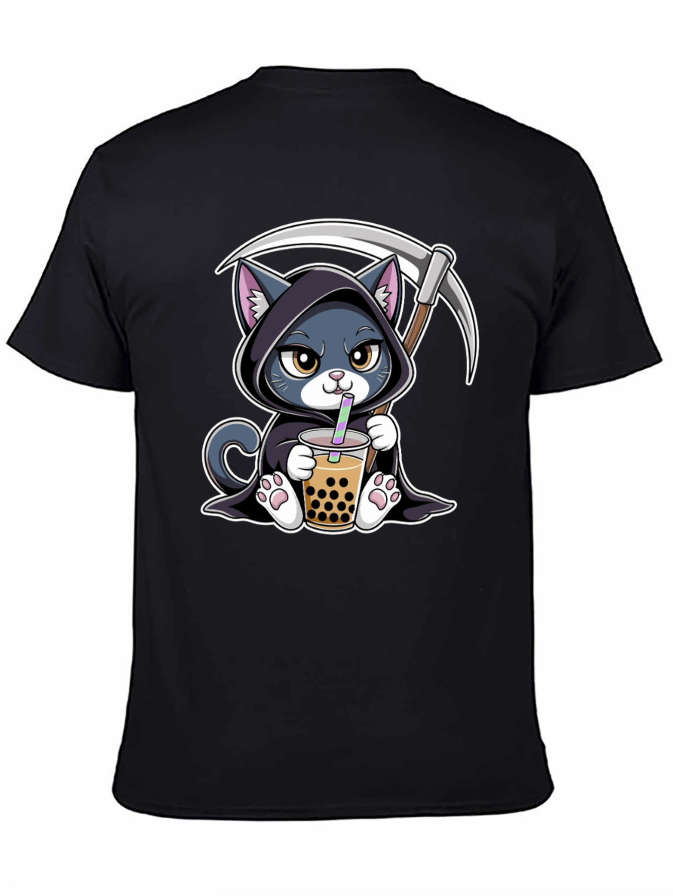 Grim Reaper Cat Boba Tea Graphic Tee