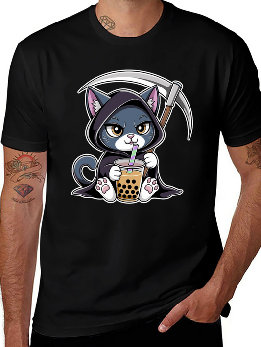 Grim Reaper Cat Boba Tea Graphic Tee