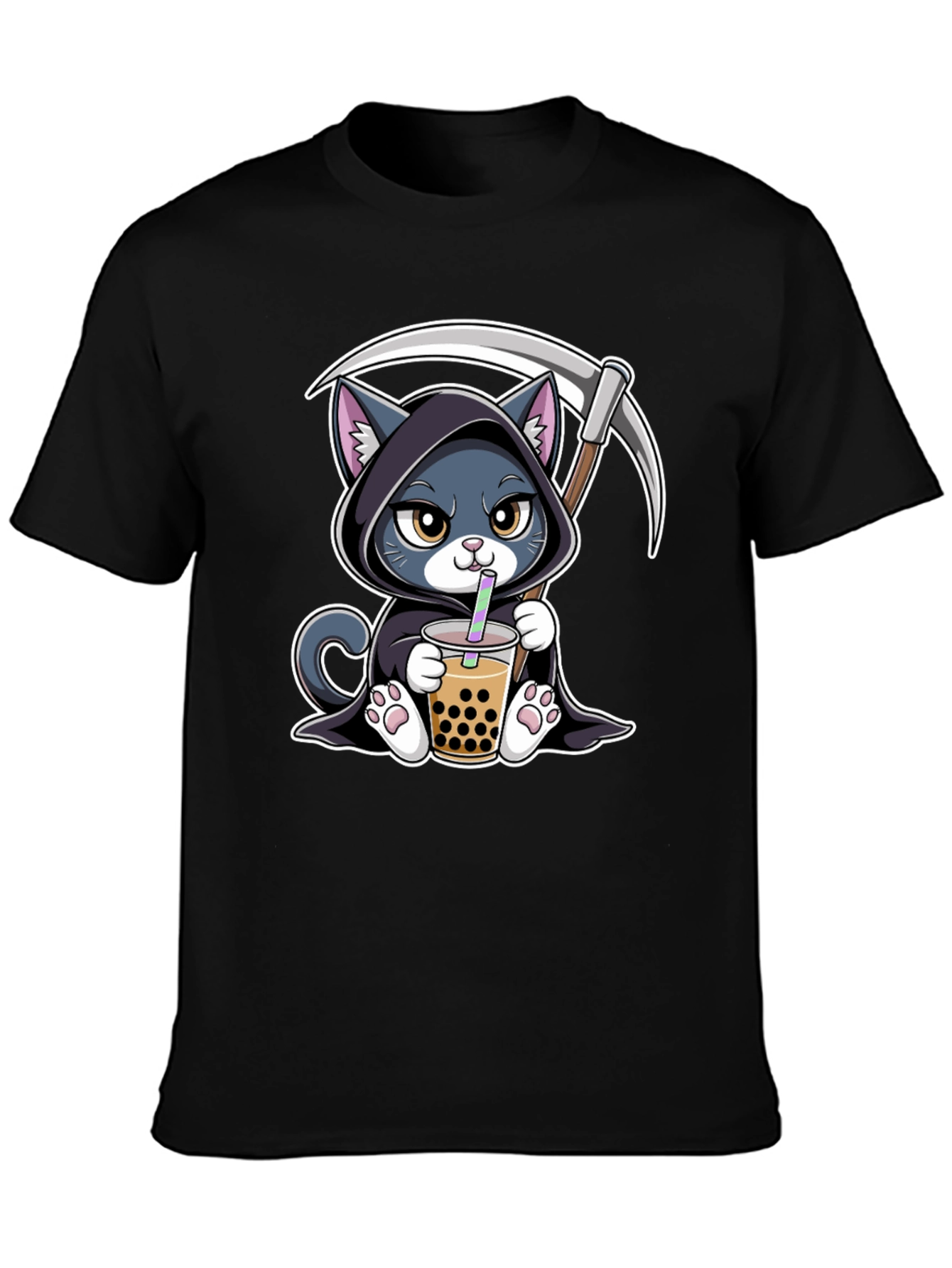 Grim Reaper Cat Boba Tea Graphic Tee