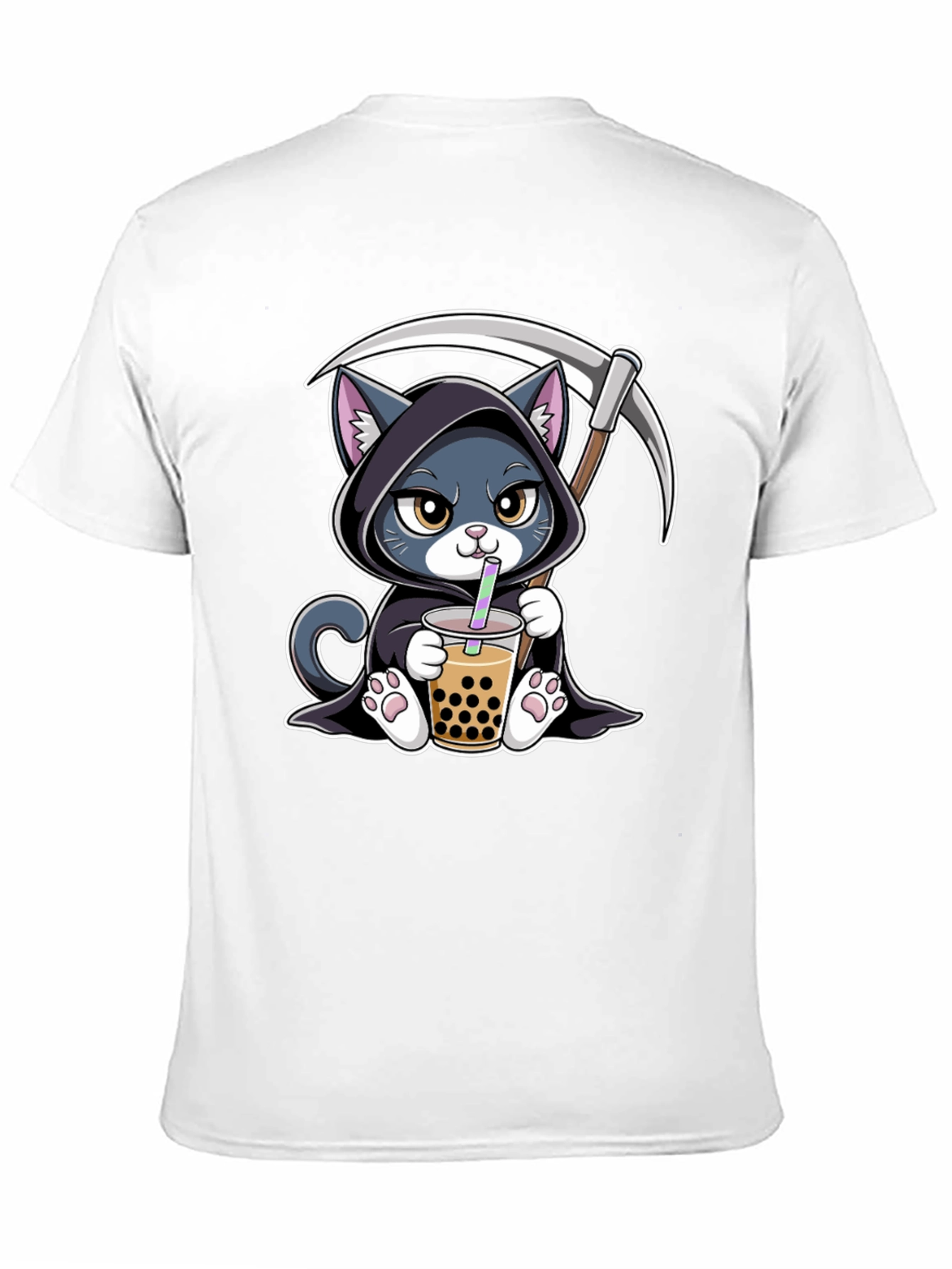 Grim Reaper Cat Boba Tea Graphic Tee