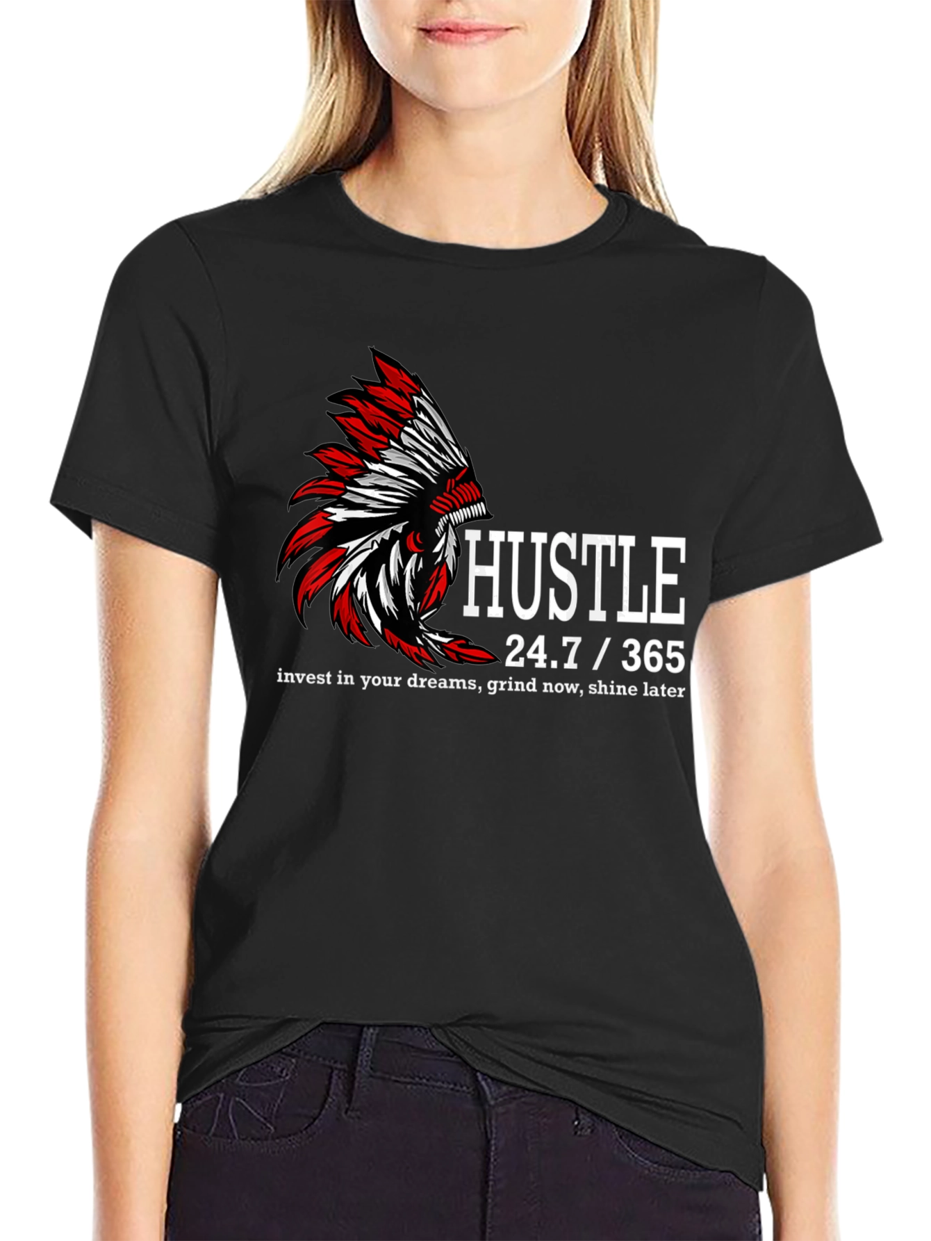Hustle 24/7/365 Graphic Print Black T-Shirt
