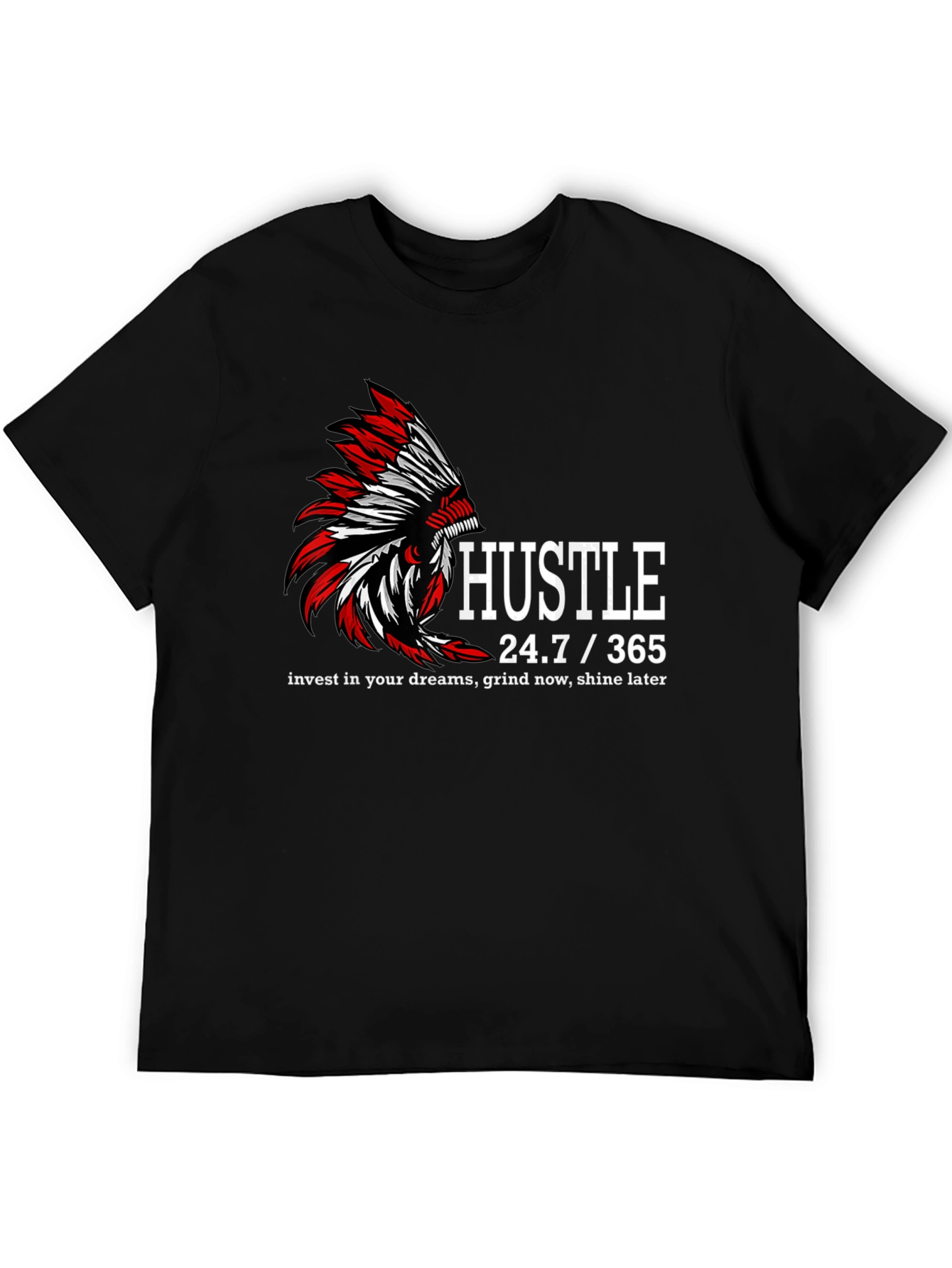 Hustle 24/7/365 Graphic Print Black T-Shirt