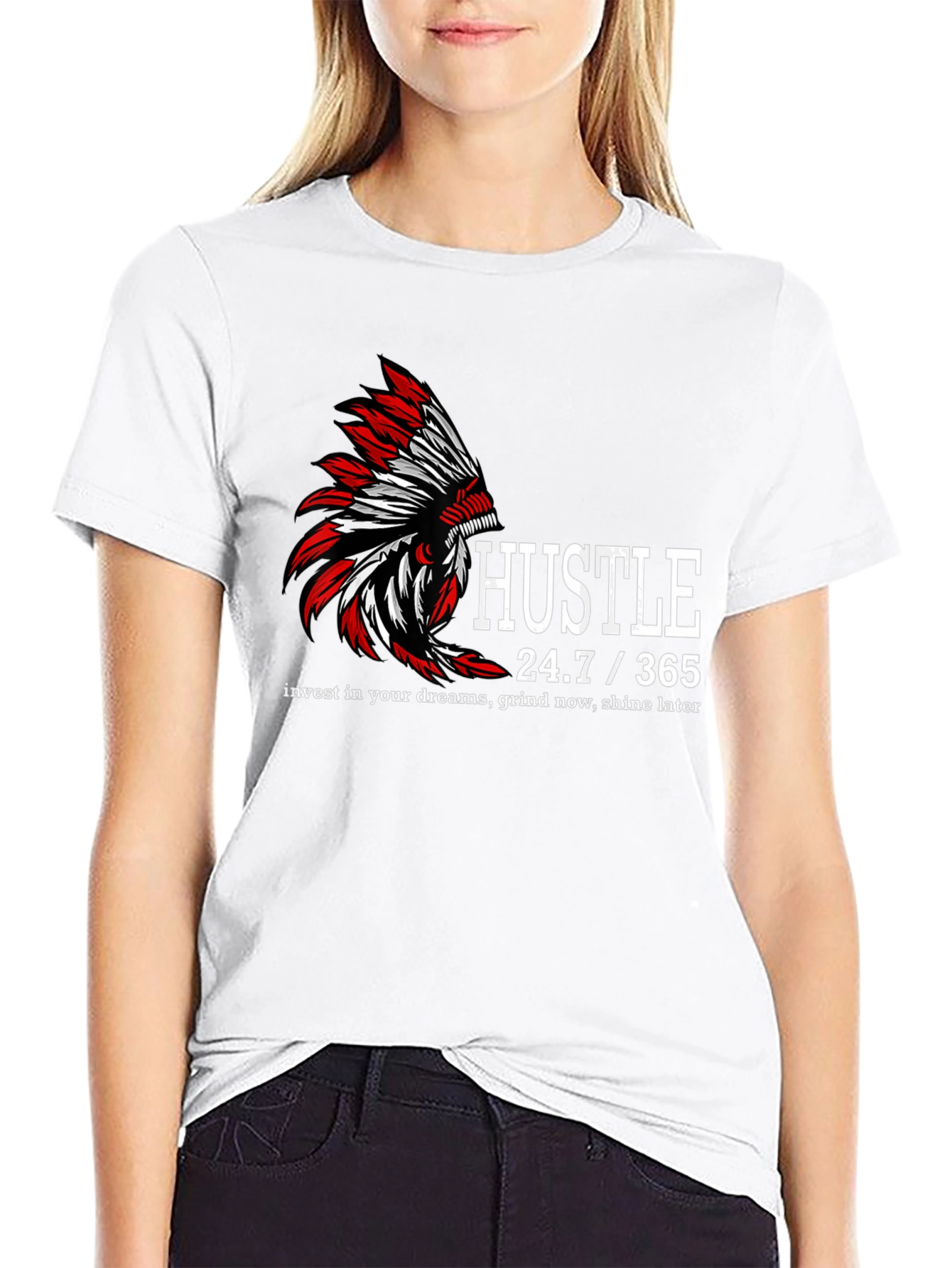 Hustle 24/7/365 Graphic Print Black T-Shirt