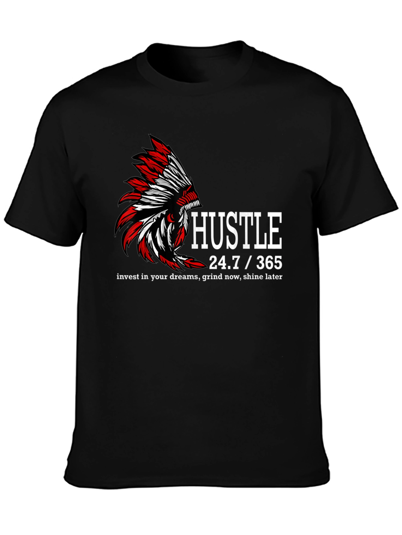 Hustle 24/7/365 Graphic Print Black T-Shirt