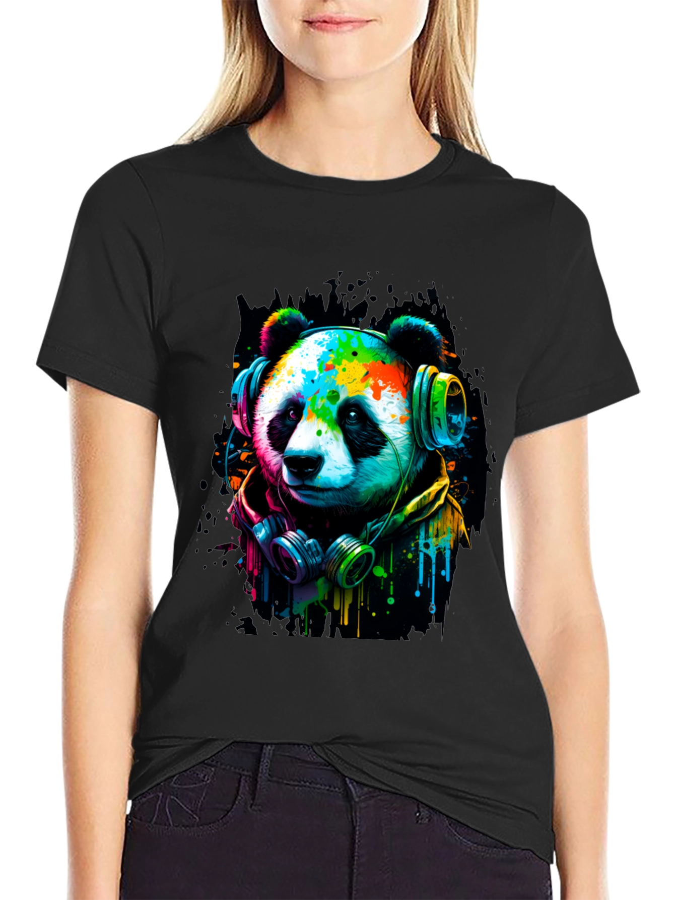 Cool Panda with Headphones Graphic Tee