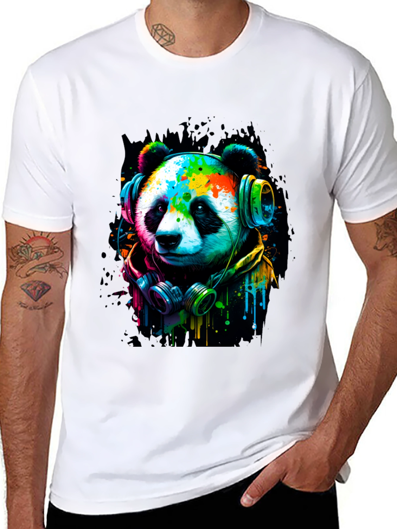 Cool Panda with Headphones Graphic Tee