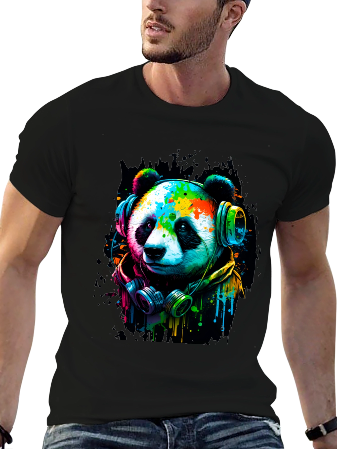 Cool Panda with Headphones Graphic Tee