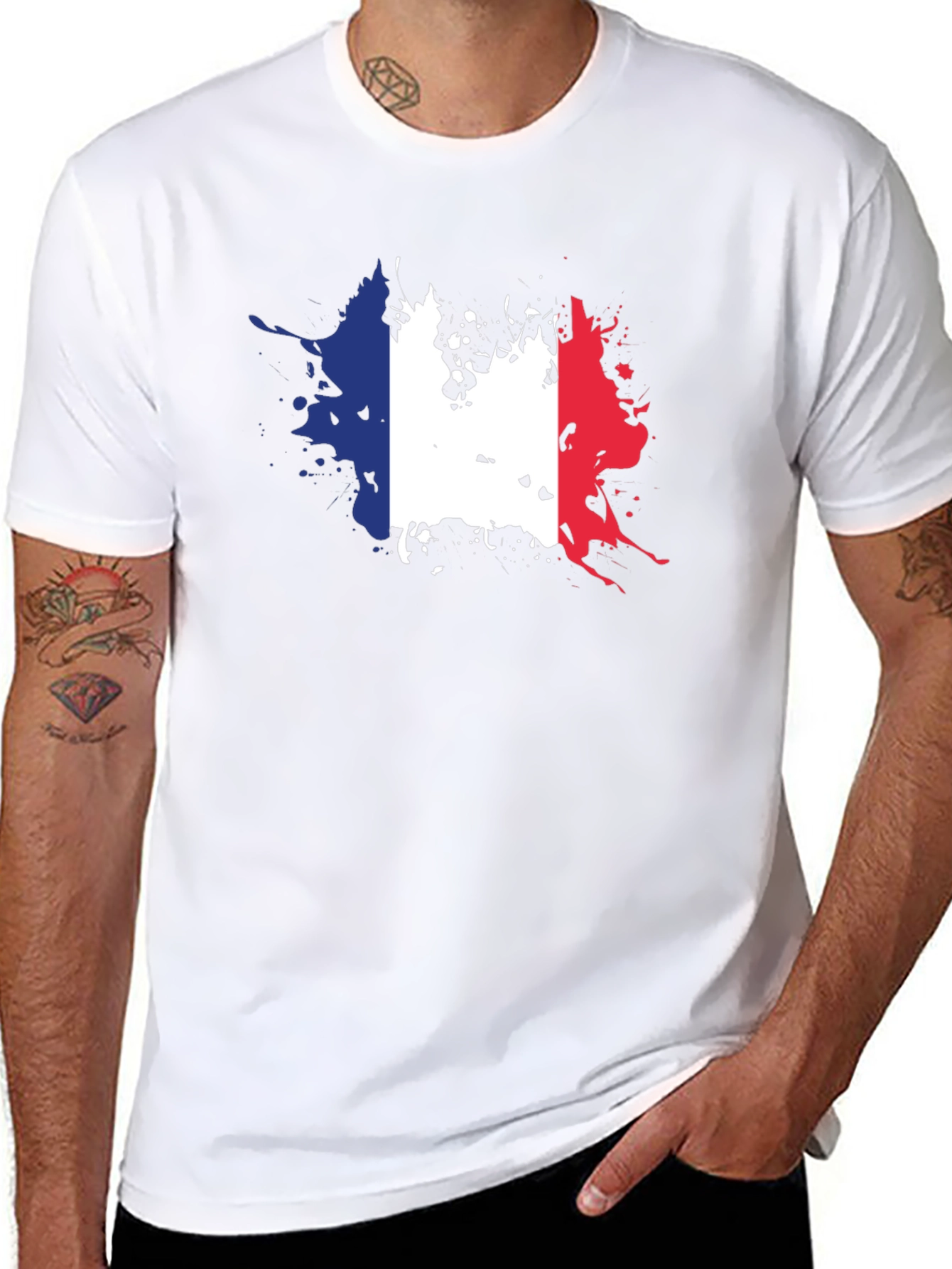 France Flag Splatter Graphic T-Shirt
