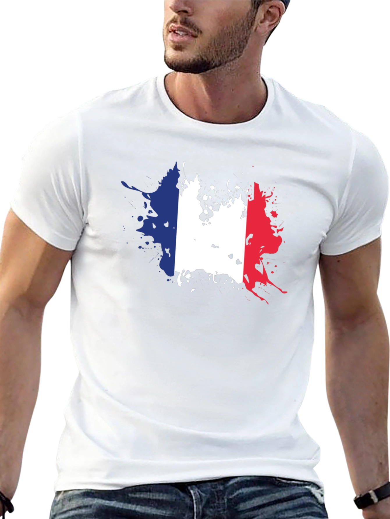 France Flag Splatter Graphic T-Shirt