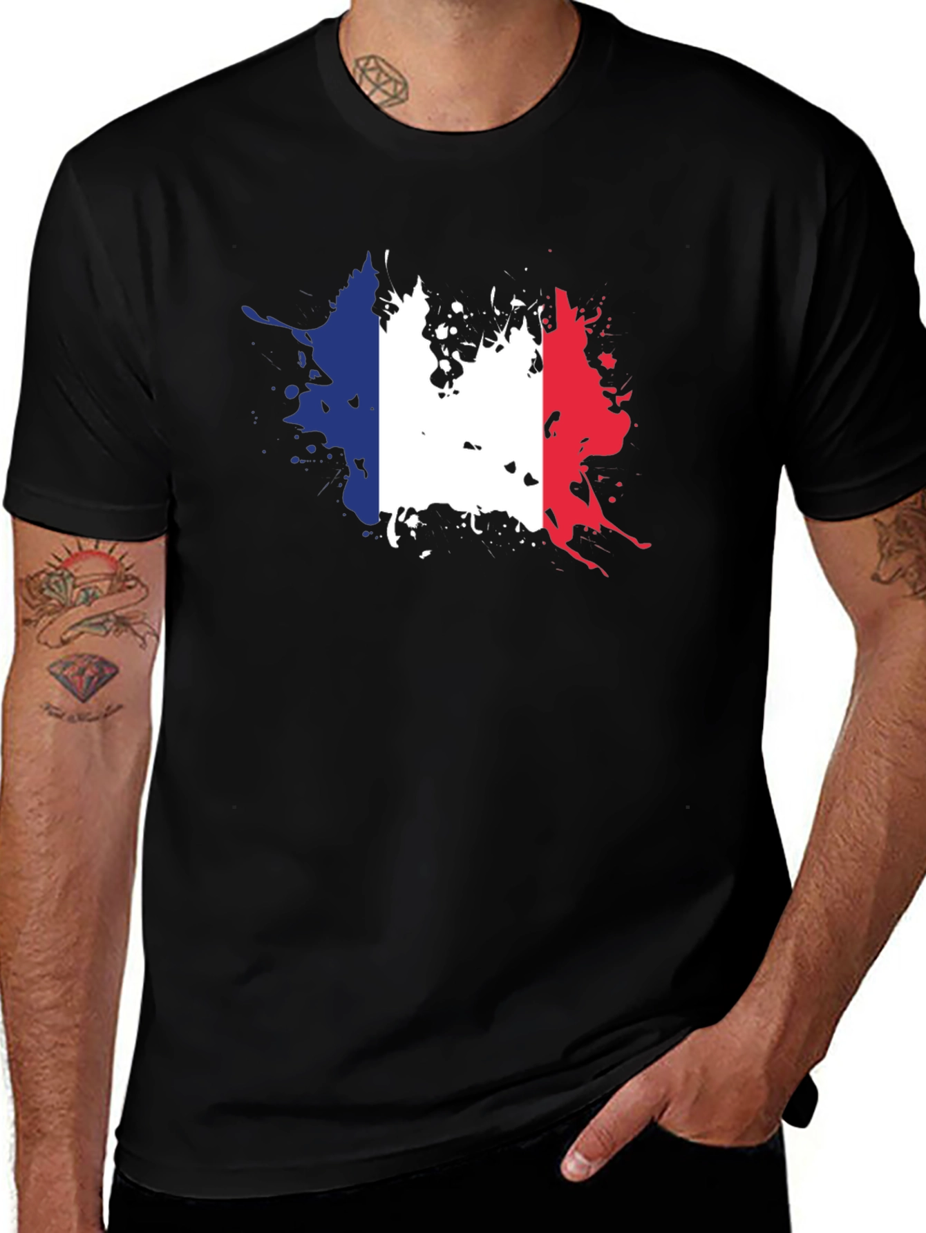 France Flag Splatter Graphic T-Shirt