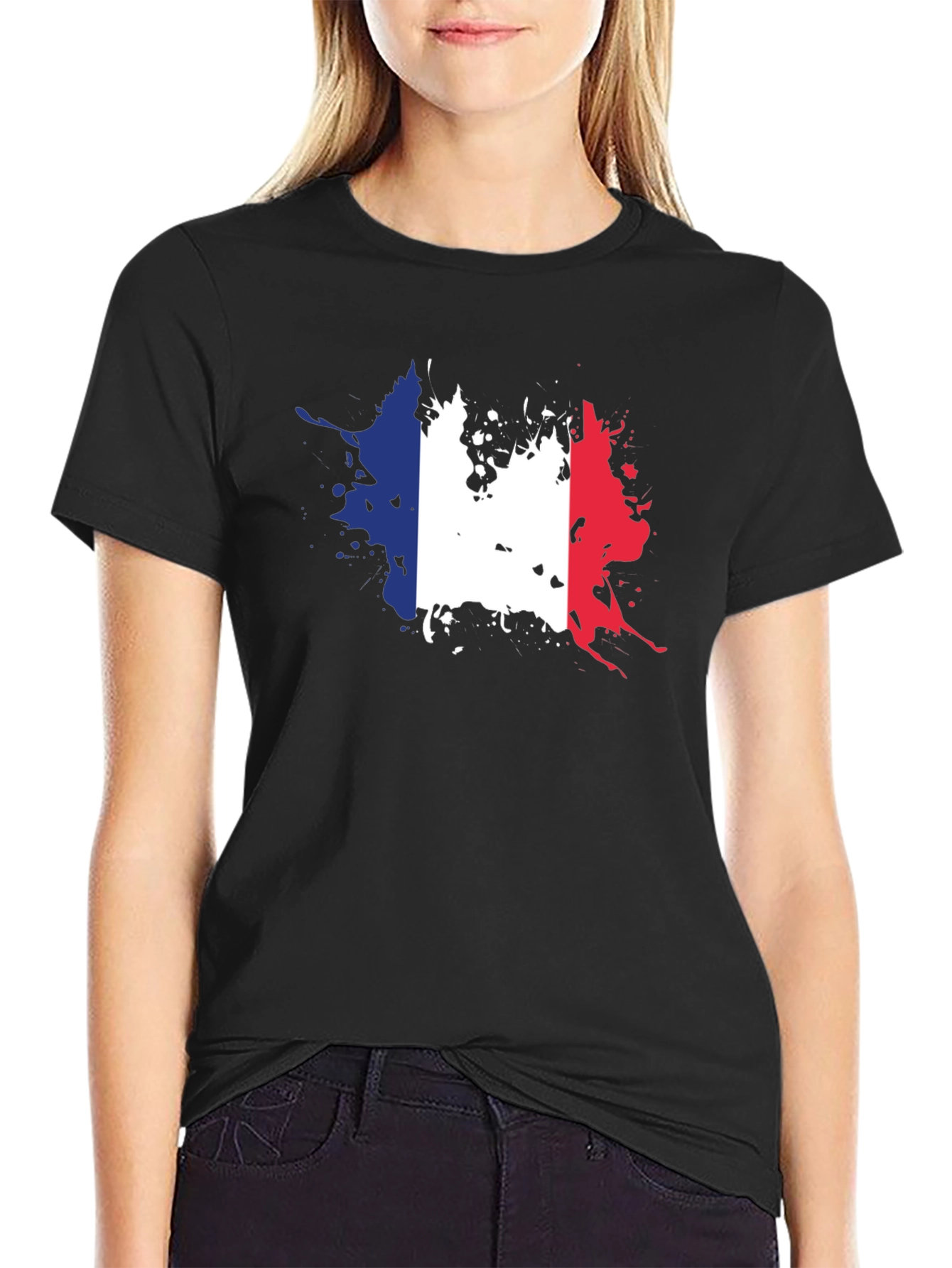 France Flag Splatter Graphic T-Shirt