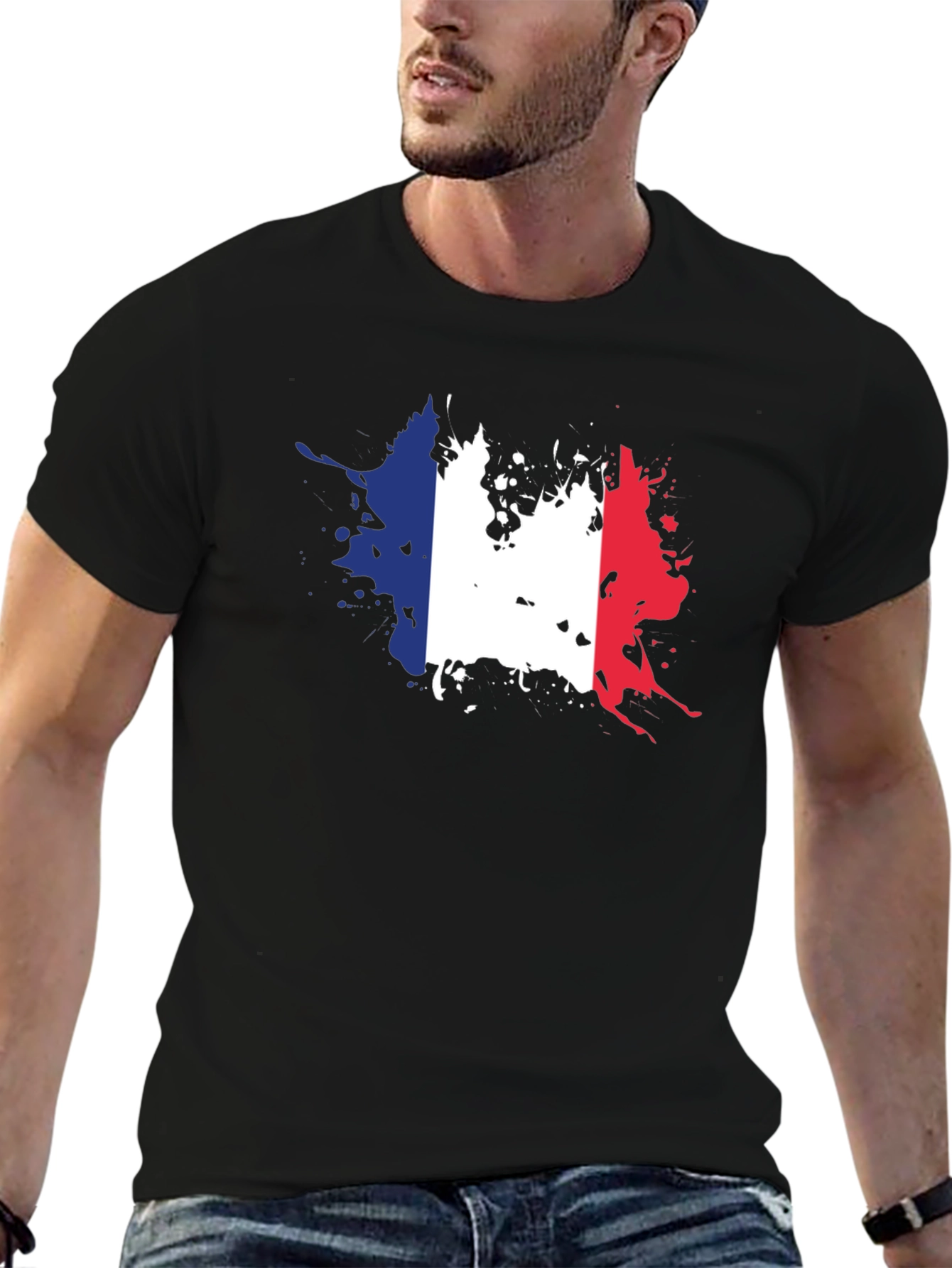 France Flag Splatter Graphic T-Shirt