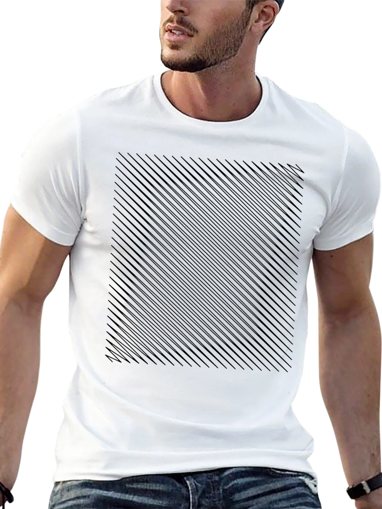 Mens Black Tee with Abstract Line Pattern