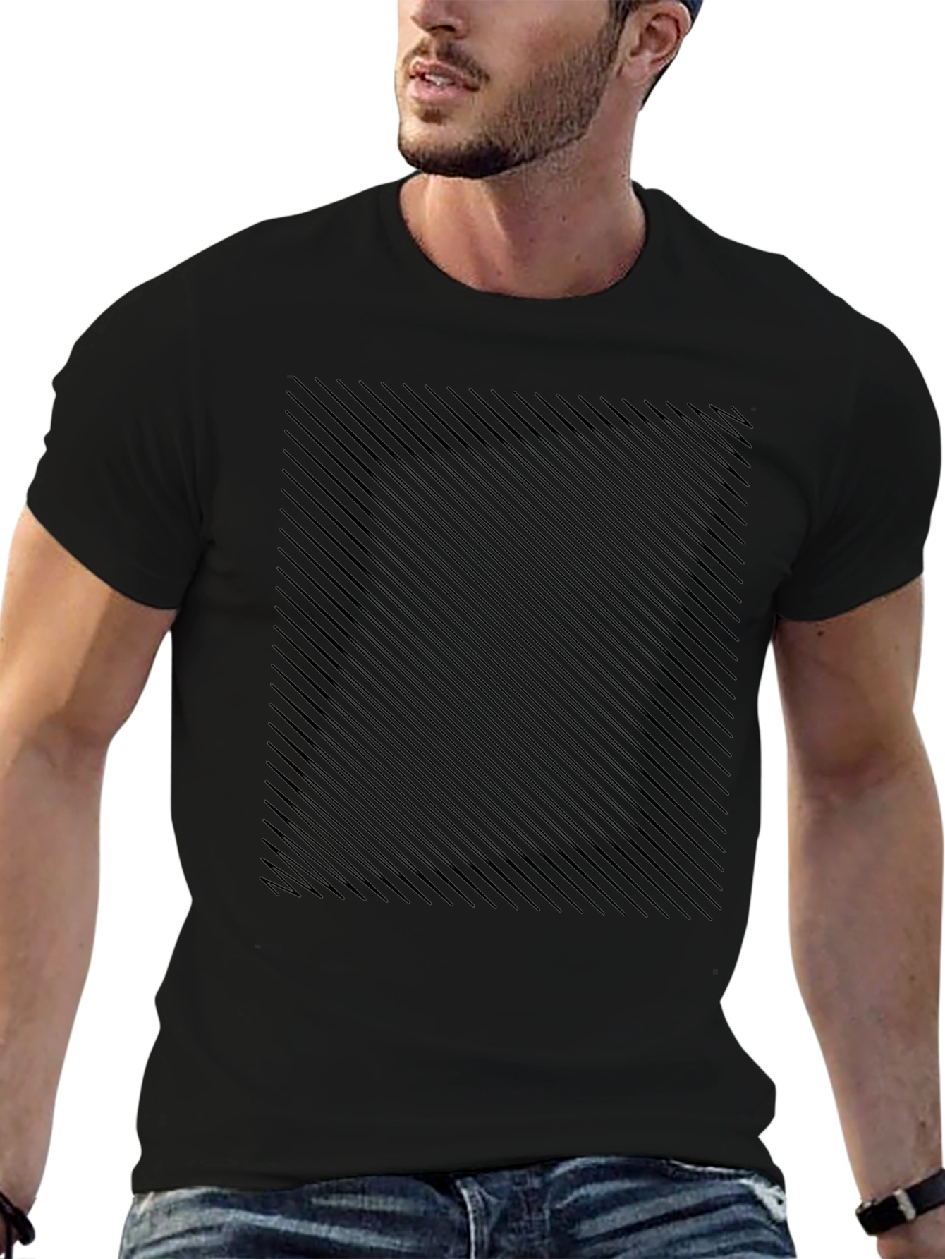 Mens Black Tee with Abstract Line Pattern