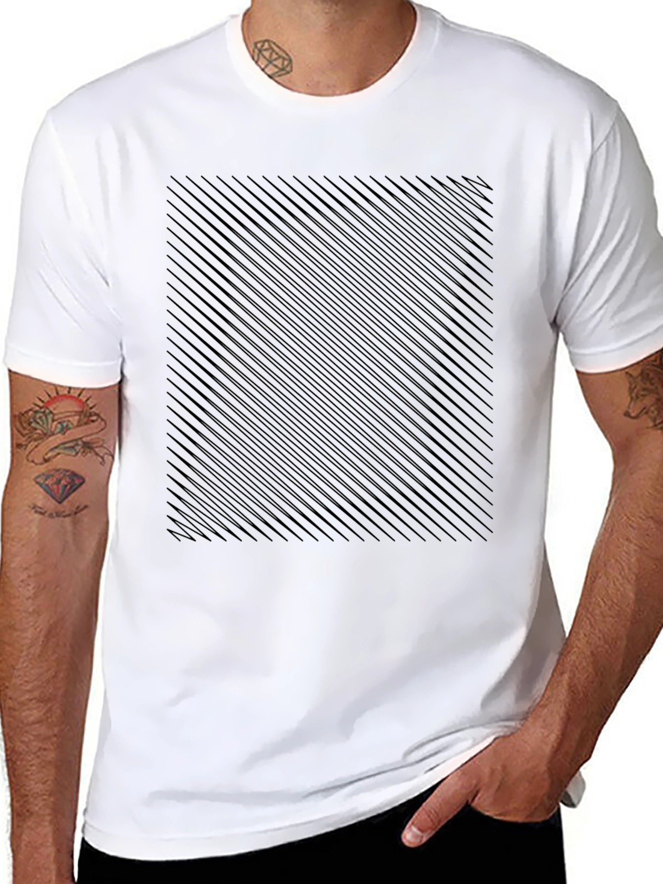 Mens Black Tee with Abstract Line Pattern