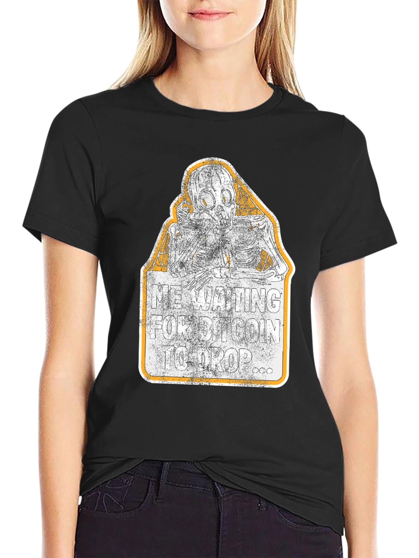 Bitcoin Crypto Investor Waiting Skeleton Graphic T-Shirt
